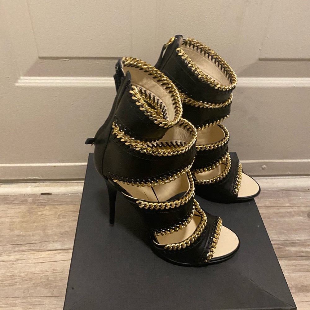 Giuseppe‎ Zanotti black and gold trim stilettos